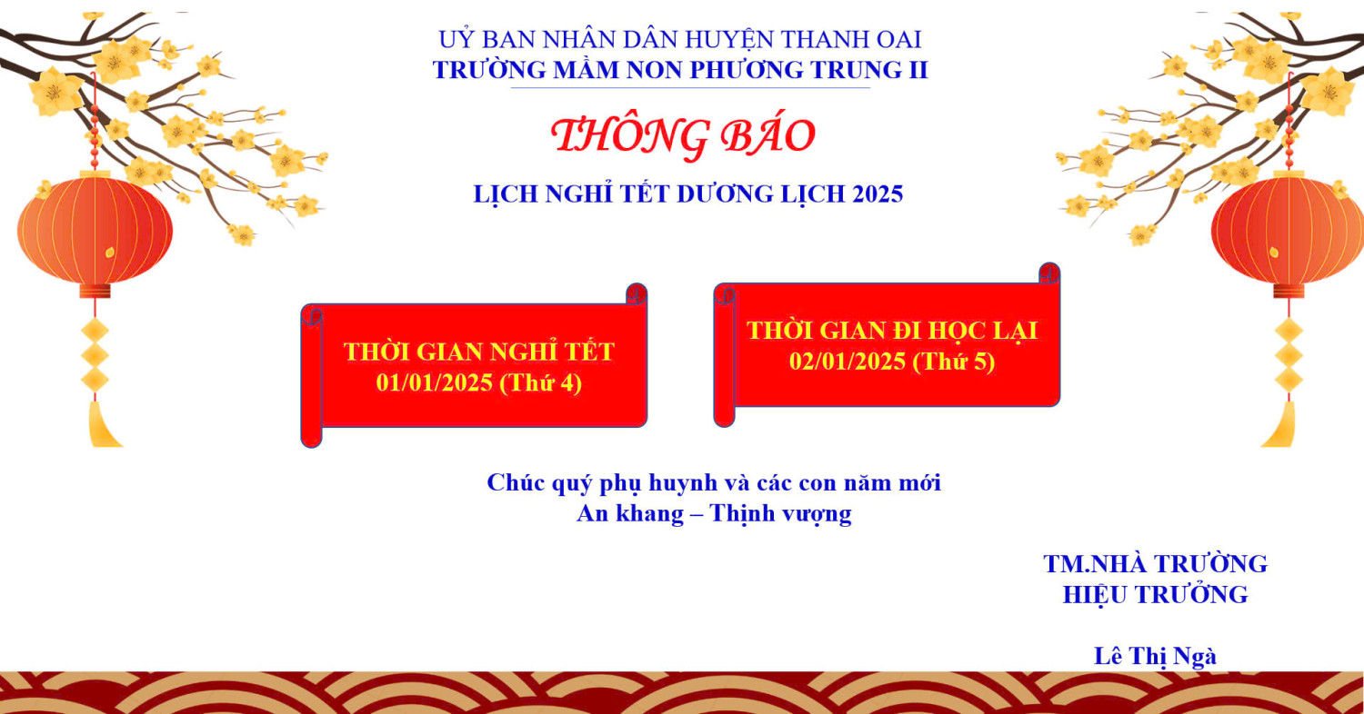 THÔNG BÁO LỊCH NGHỈ TẾT DƯƠNG LỊCH 2025